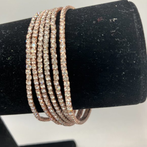 6 Rhinestone Gold-Tone Stackable Stretch Bracelets! - Picture 6 of 6